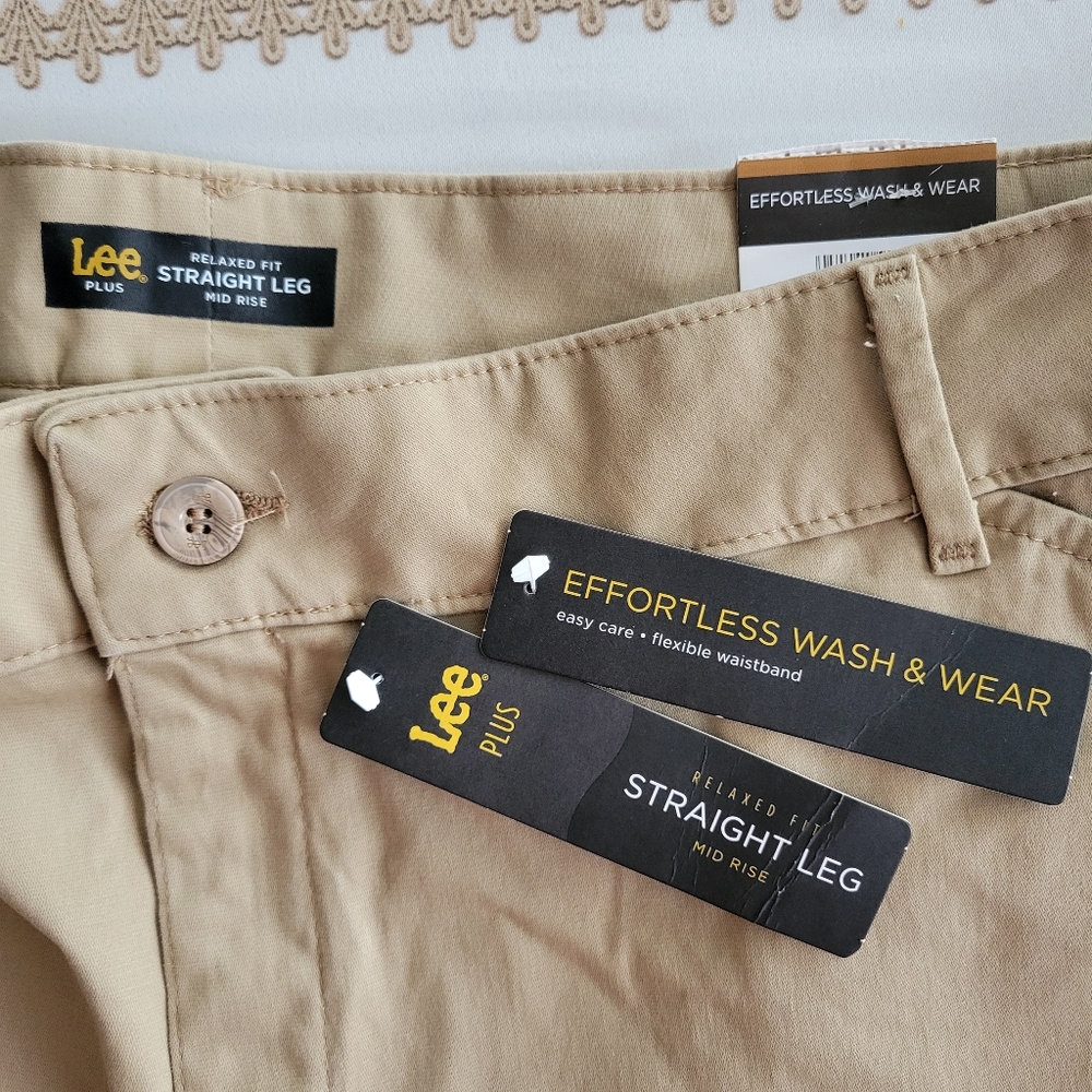 Lee Effortless Wash Wear Pants 20W LONG Flax Relaxed Fit Straight Leg Mid Rise - Picture 6 of 15